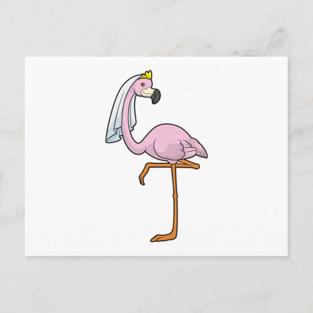 Flamingo som brud på bröllop med slöja vykort (Framsida)