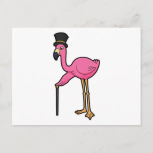 Flamingo som brudgum med hatt och käpp vykort