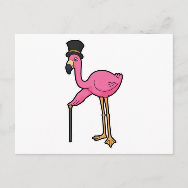 Flamingo som brudgum med hatt och käpp vykort (Framsida)
