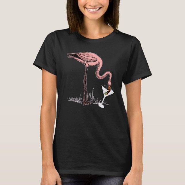 Flamingo som dricker Martini konstillustration T Shirt (Framsida)