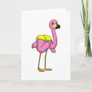 Flamingo som elever med skolväska kort