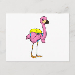 Flamingo som elever med skolväska vykort
