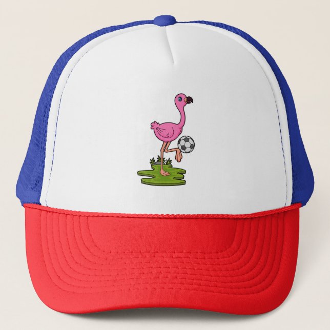 Flamingo som fotbollsspelare med fotboll keps (Framsida)