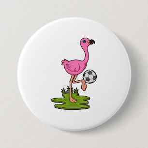 Flamingo som fotbollsspelare med fotboll knapp