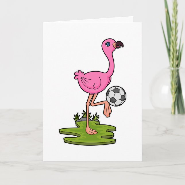 Flamingo som fotbollsspelare med fotboll kort (Framsida)