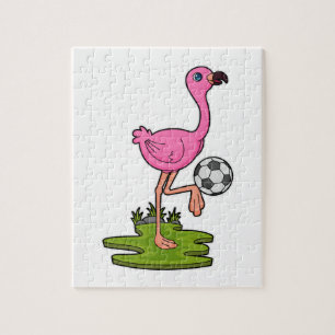 Flamingo som fotbollsspelare med fotboll pussel