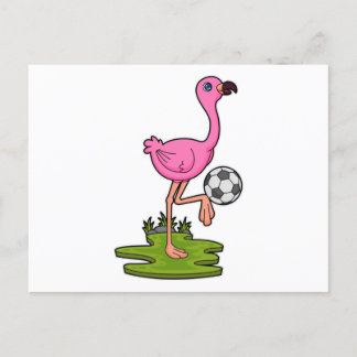 Flamingo som fotbollsspelare med fotboll vykort