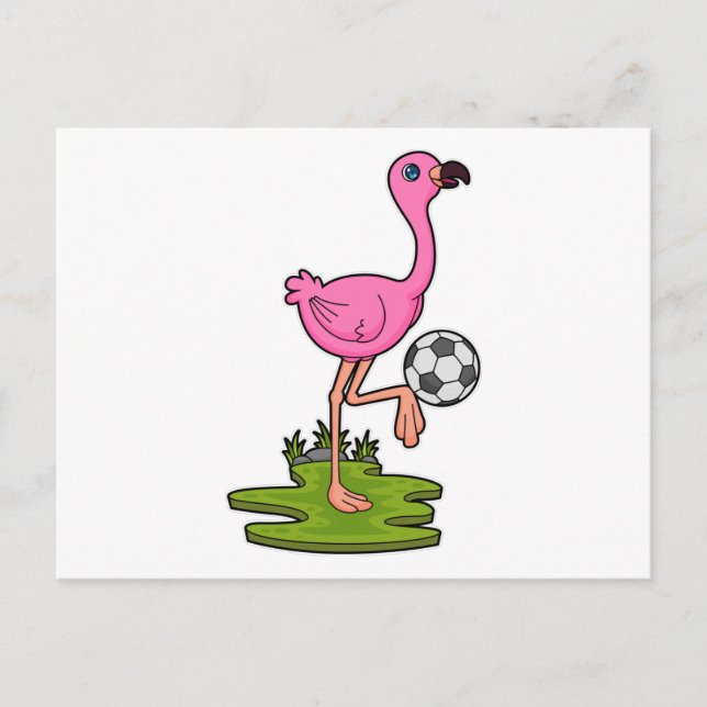 Flamingo som fotbollsspelare med fotboll vykort (Framsida)