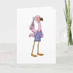 Flamingo som frisör med sax kort