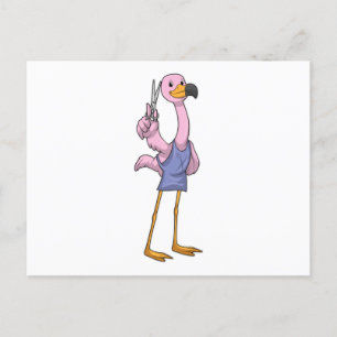 Flamingo som frisör med sax vykort