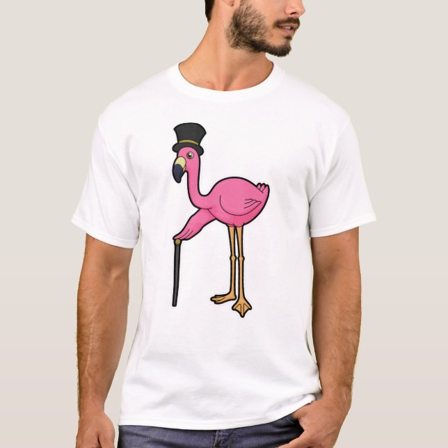 Flamingo som Groom med hög och käpp T Shirt (Framsida)