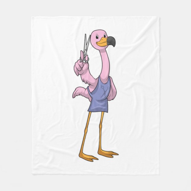 Flamingo som Hair stylist med sax Fleecefilt (Framsidan)