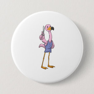Flamingo som Hair stylist med sax Knapp