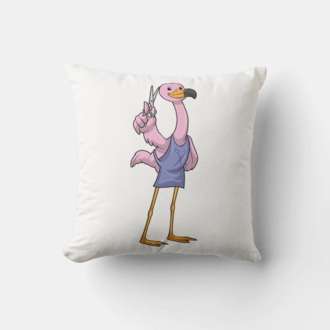 Flamingo som Hair stylist med sax Kudde (Framsida)