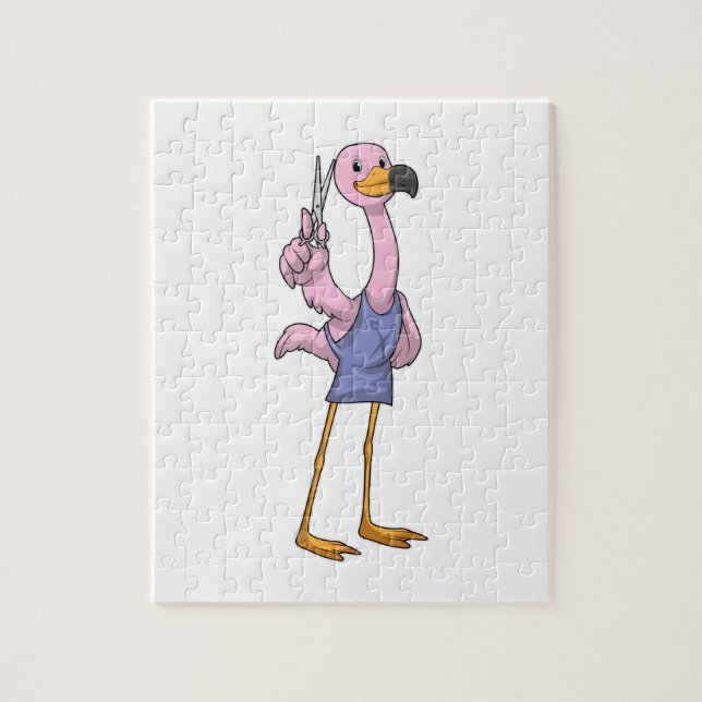 Flamingo som Hair stylist med sax Pussel (Vertikal)