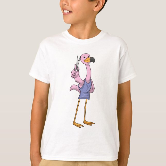 Flamingo som Hair stylist med sax T Shirt (Framsida)