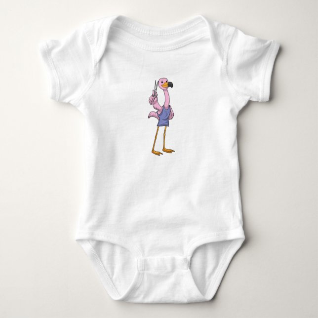 Flamingo som Hair stylist med sax T Shirt (Framsida)