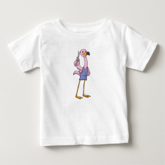 Flamingo som Hair stylist med sax T Shirt (Framsida)