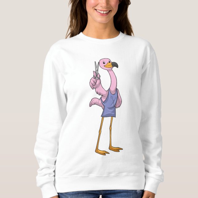 Flamingo som Hair stylist med sax T Shirt (Framsida)