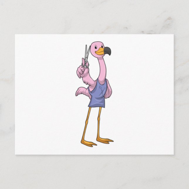 Flamingo som Hair stylist med sax Vykort (Framsida)