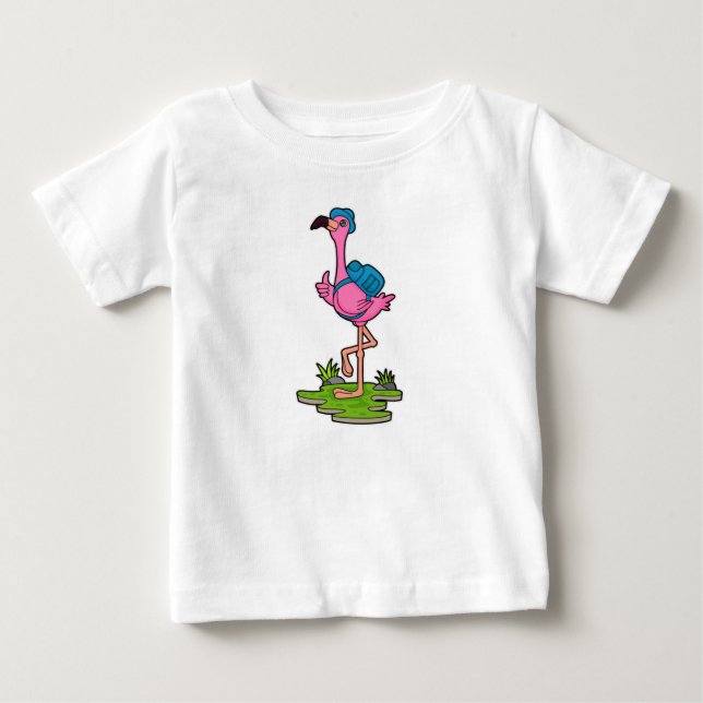 Flamingo som Hiker med ryggsäck T Shirt (Framsida)