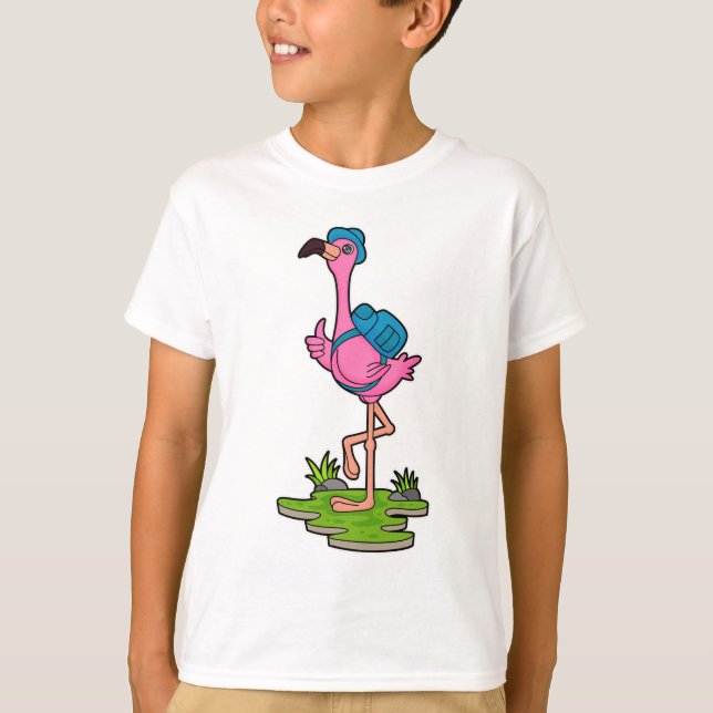 Flamingo som Hiker med ryggsäck T Shirt (Framsida)