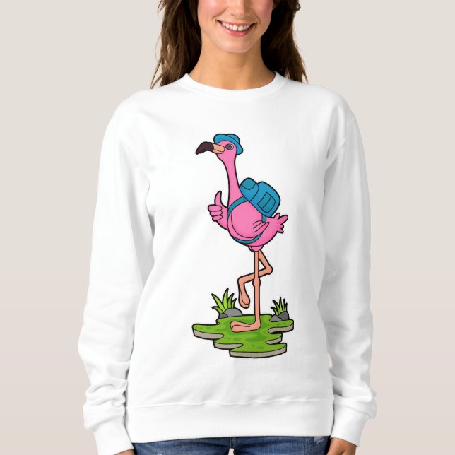 Flamingo som Hiker med ryggsäck T Shirt (Framsida)