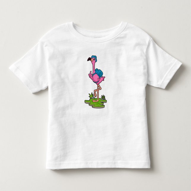 Flamingo som Hiker med ryggsäck T Shirt (Framsida)