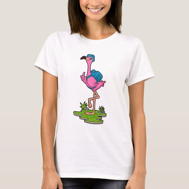 Flamingo som Hiker med ryggsäck T Shirt (Framsida)