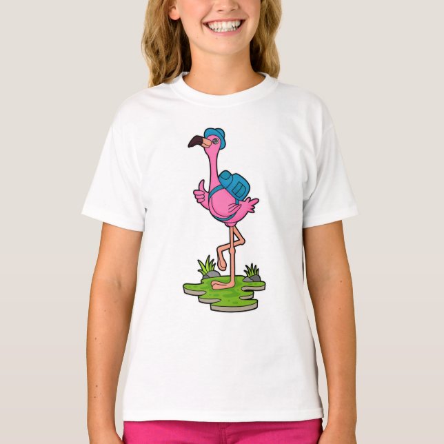 Flamingo som Hiker med ryggsäck T Shirt (Framsida)