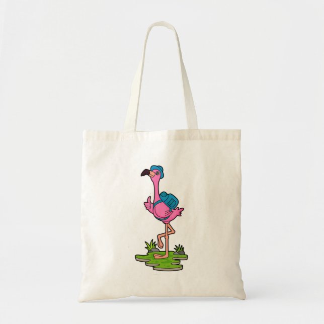 Flamingo som Hiker med ryggsäck Tygkasse (Framsidan)