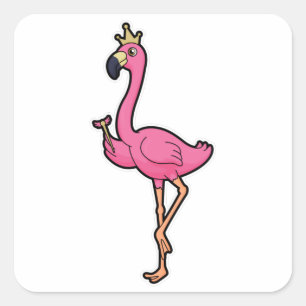 Flamingo som Kung med Krona och personal Fyrkantigt Klistermärke