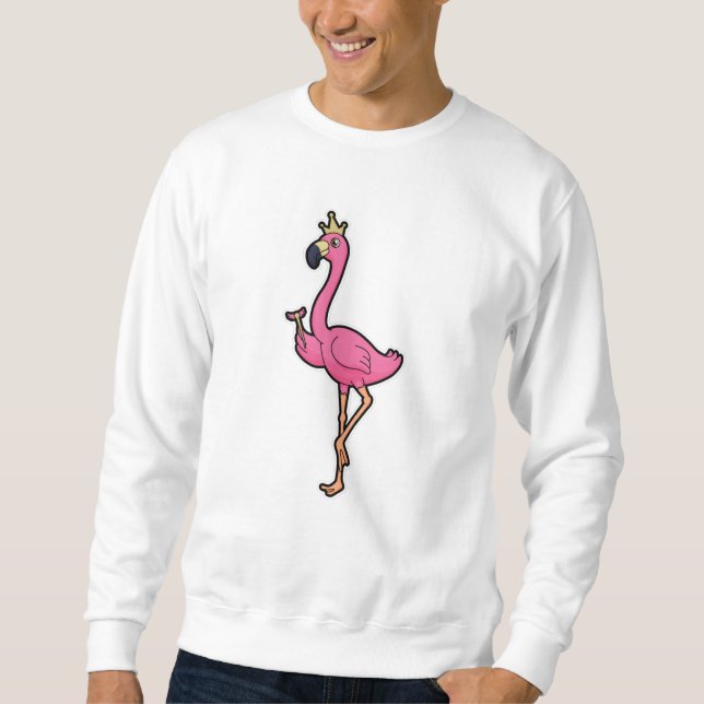 Flamingo som Kung med Krona och personal Lång Ärmad Tröja (Framsida)