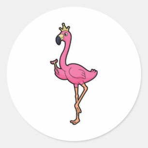 Flamingo som Kung med Krona och personal Runt Klistermärke