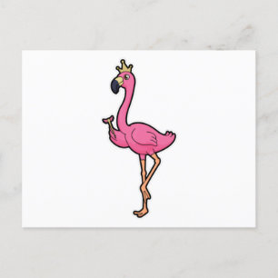Flamingo som kung med krona och stav vykort