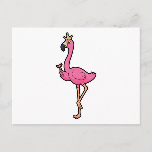 Flamingo som kung med krona och stav vykort (Framsida)