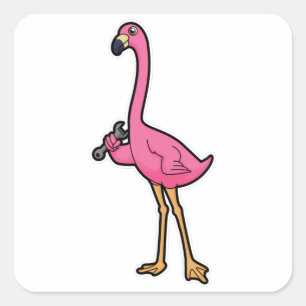 Flamingo som Mechanic med Wrench Fyrkantigt Klistermärke