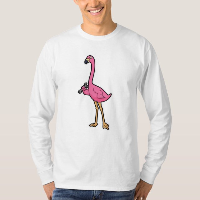 Flamingo som Mechanic med Wrench T Shirt (Framsida)