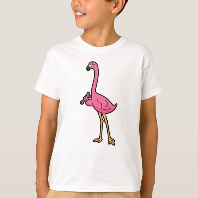 Flamingo som Mechanic med Wrench T Shirt (Framsida)