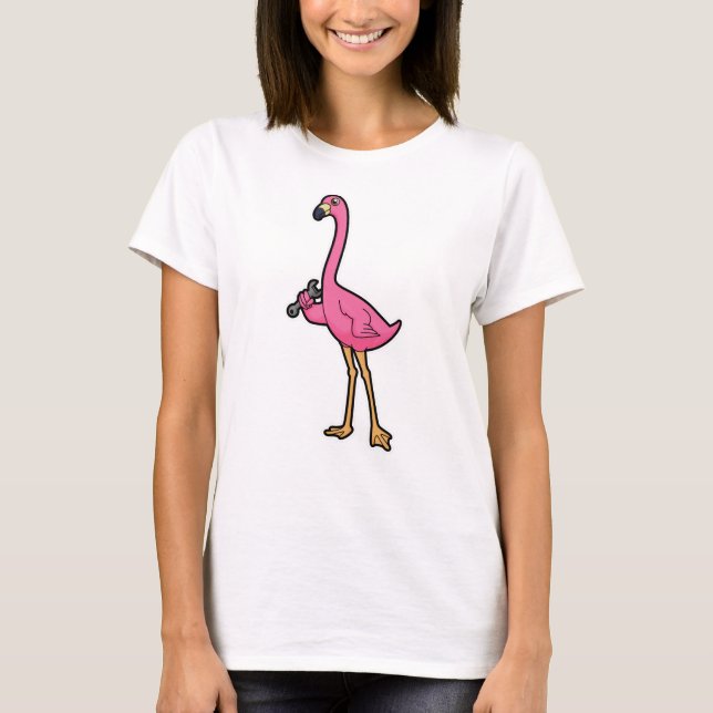 Flamingo som Mechanic med Wrench T Shirt (Framsida)