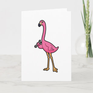 Flamingo som mekaniker med skiftnyckel kort
