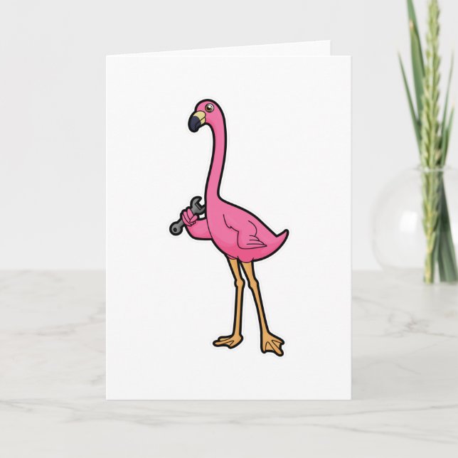 Flamingo som mekaniker med skiftnyckel kort (Framsida)