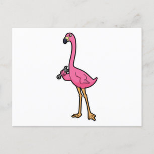 Flamingo som mekaniker med skiftnyckel vykort