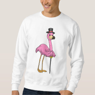 Flamingo som pensionär med käpp lång ärmad tröja