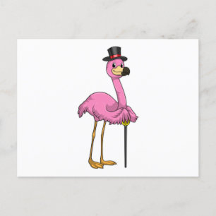 Flamingo som pensionär med käpp vykort