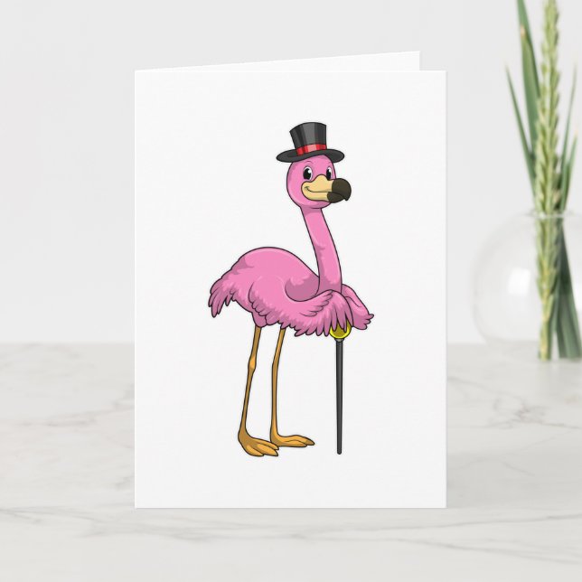 Flamingo som pensionär med promenadkäpp kort (Framsida)