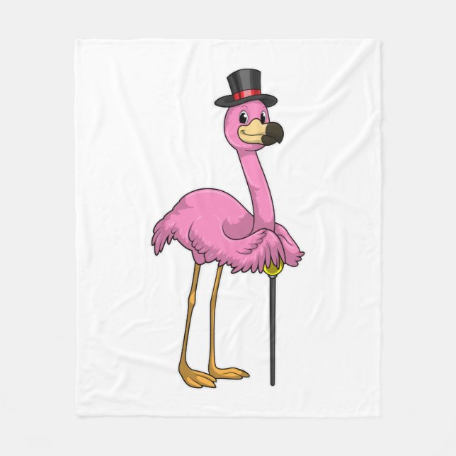 Flamingo som pensionär med Walking stick Fleecefilt (Framsidan)