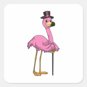 Flamingo som pensionär med Walking stick Fyrkantigt Klistermärke