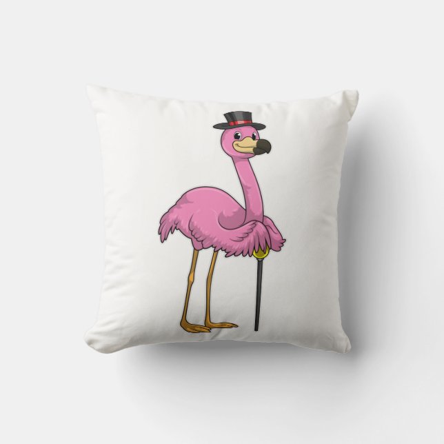 Flamingo som pensionär med Walking stick Kudde (Framsida)