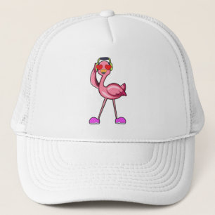 Flamingo som pensionär med Walking stick och Hat Keps